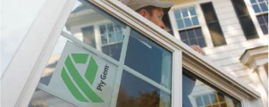 worker carrying Ply Gem window