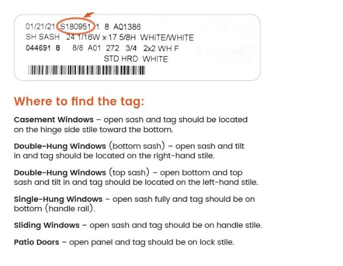 Thermo Tech Windows & Door Product Label Location Guide